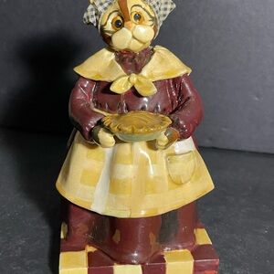 Vintage Enesco 1997 Donna Little Resin Sculpture CAT - Pie Maker Folk Art T80